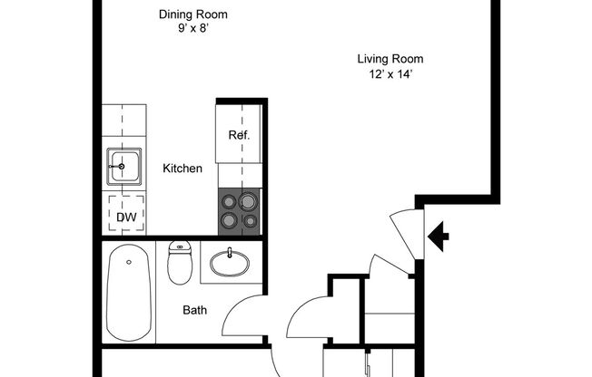 1 bed, 1 bath, 610 sqft, $1,500, Unit 168