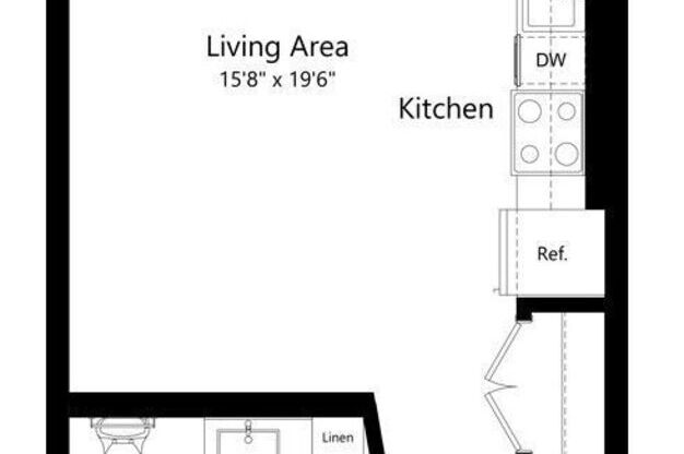 Studio, 1 bath, 494 sqft, $1,313