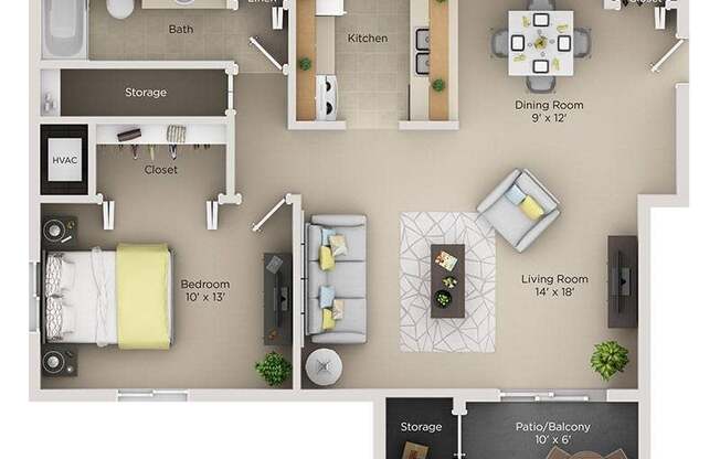 A floor plan of a home showing a living room, dining room, kitchen, and bedrooms.