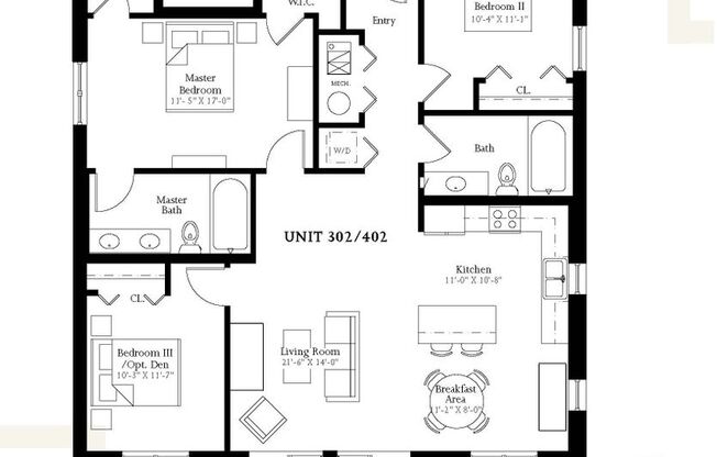 3 beds, 2 baths, 1,469 sqft, $3,400, Unit 402