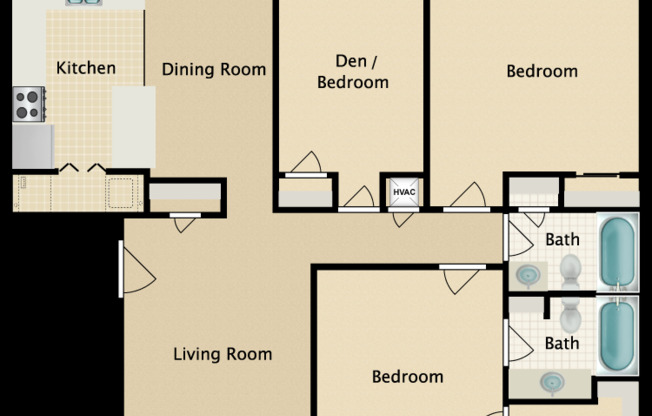 3 beds, 2 baths, 1,122 sqft, $1,400