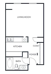 Studio, 1 bath, 566 sqft, $1,223