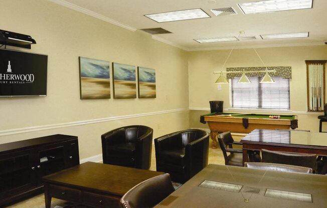 community center with tv and card tables at Medford Pond, Medford, NY, 11763