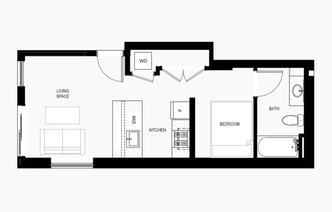 Studio, 1 bath, 466 sqft, $1,595, Unit 203
