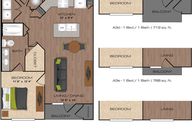 1 bed, 1 bath, 722 sqft, $1,511