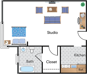 Studio, 1 bath, 453 sqft, $1,849