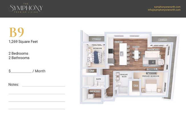 2 beds, 2 baths, 1,269 sqft, $2,395, Unit 525