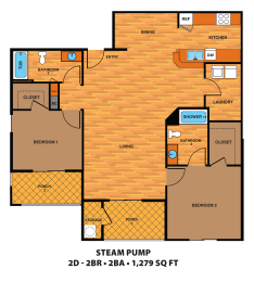 2 beds, 2 baths, 1,279 sqft, $1,866