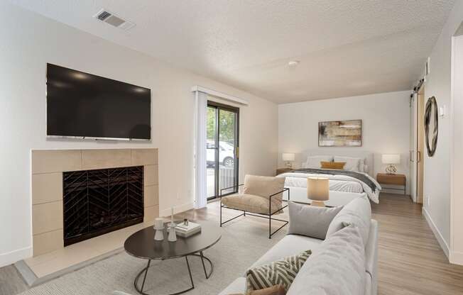 the preserve at ballantyne commons living room with fireplace and couch