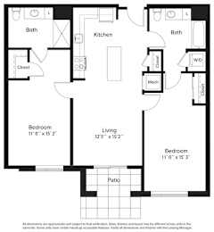 2 beds, 2 baths, 1,073 sqft, $2,476