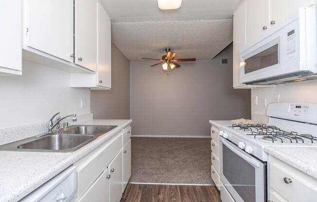 a kitchen with a stove and a sink