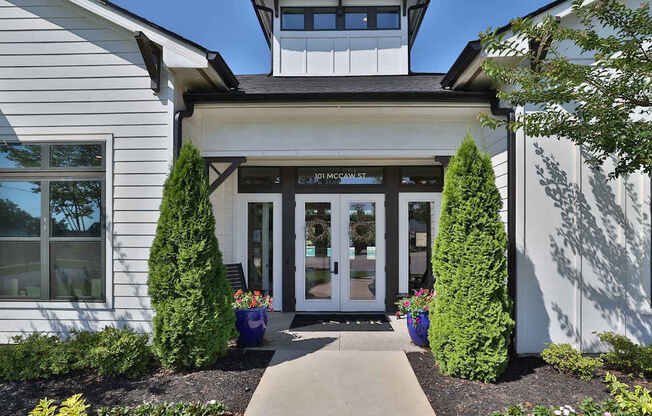 The entrance to a building with a sign that reads "McGaw Street".