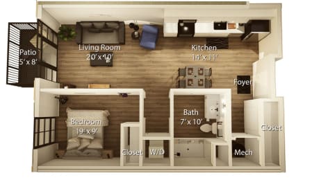 1 bed, 1 bath, 823 sqft, $1,619
