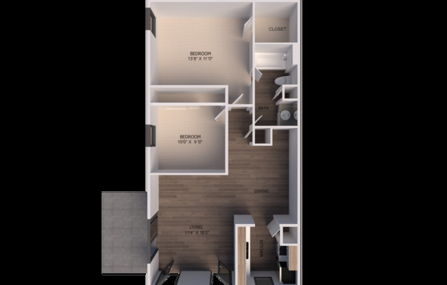 2 beds, 1 bath, 832 sqft, $1,104, Unit 2428