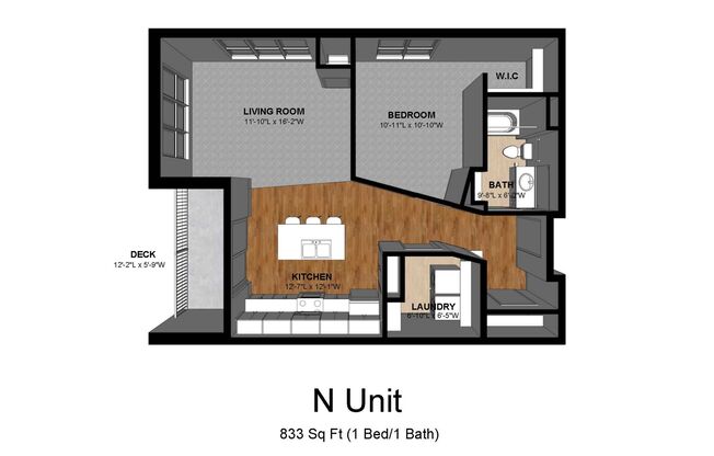 1 bed, 1 bath, 833 sqft, $1,120