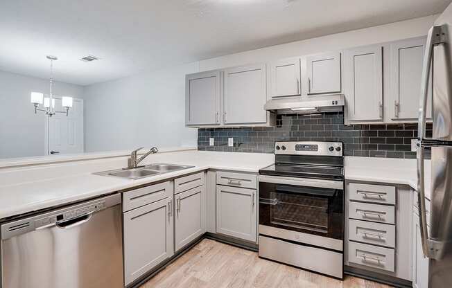 Grey Cabinetry with Stainless Steel Appliances