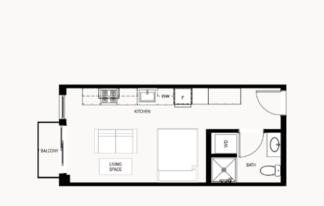 Studio, 1 bath, 298 sqft, $1,575, Unit 602