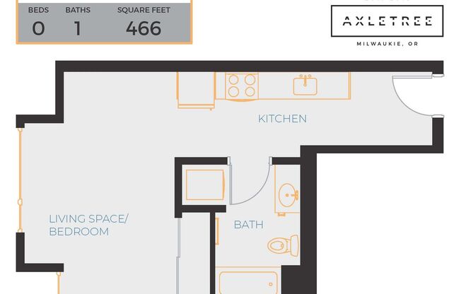 Studio, 1 bath, 466 sqft, $1,444, Unit 505