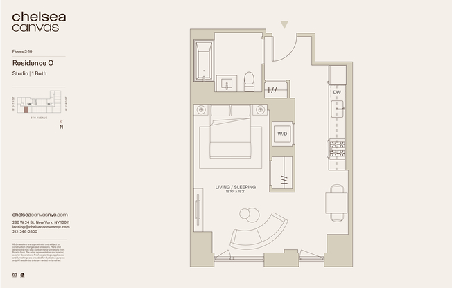 Studio, 1 bath, $6,100, Unit 8O