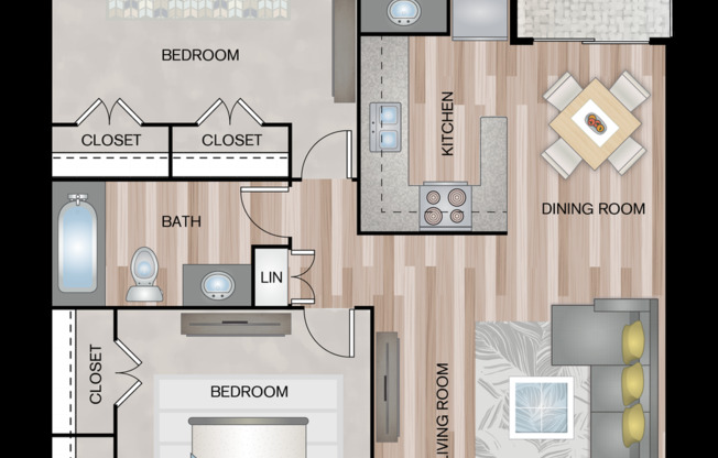 2 beds, 2 baths, 895 sqft, $1,249