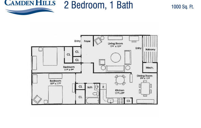 2 beds, 1 bath, 1,000 sqft, $1,399