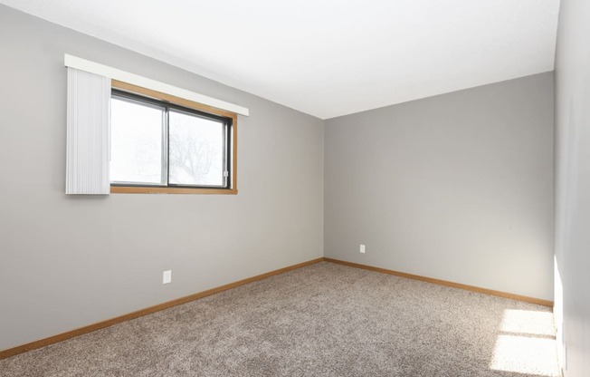 St. Louis Park, MN Courtyard Apartments. An empty bedroom with a window and carpet