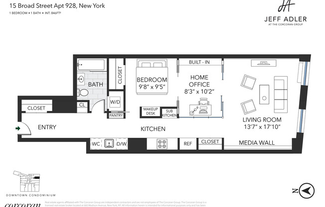 1 bed, 1 bath, 850 sqft, $6,000, Unit 928
