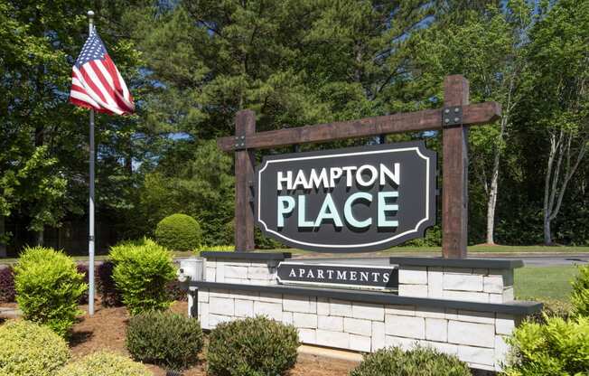 the sign in front of a flag