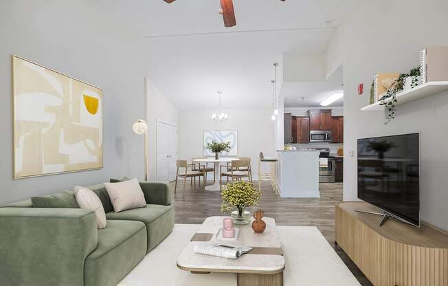 a living room with a couch and a coffee table