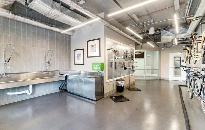 Bicycle Shop Including Tools, Air Pump and Racks