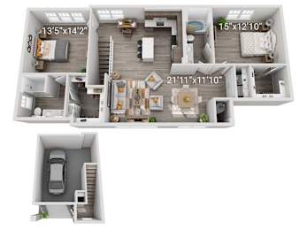 2 beds, 2 baths, 1,466 sqft, $1,845