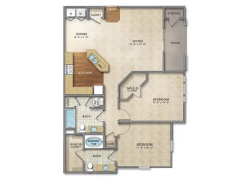 2 beds, 2 baths, 1,196 sqft, $1,509