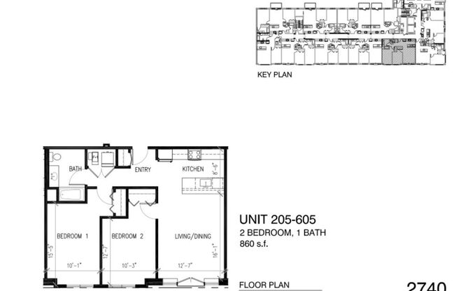 2 beds, 1 bath, 850 sqft, $2,495, Unit 2740-205