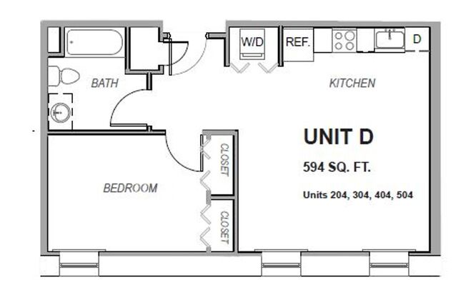 1 bed, 1 bath, 594 sqft, $975, Unit 504