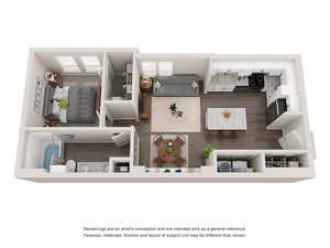 1 bed, 1 bath, 673 sqft, $1,199
