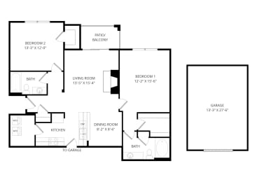 2 beds, 2 baths, 1,129 sqft, $1,285
