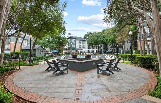 Community outdoor firepit at Mission Gate in Plano TX