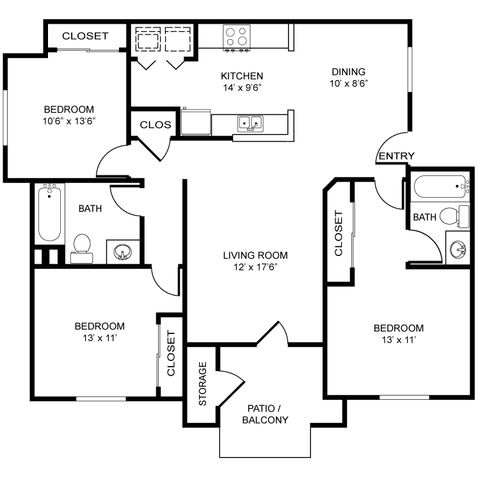 3 beds, 2 baths, 1,206 sqft, $2,825