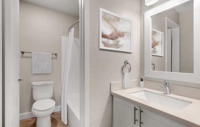Modern bathroom cabinetry at Verona Apartments in Littleton, CO