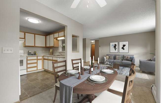 Evans Meadows Apartments in Elk River, MN Kitchen, Dining Room, and Living Room