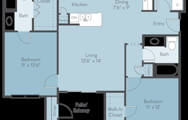 2 beds, 2 baths, 1,035 sqft, $1,375
