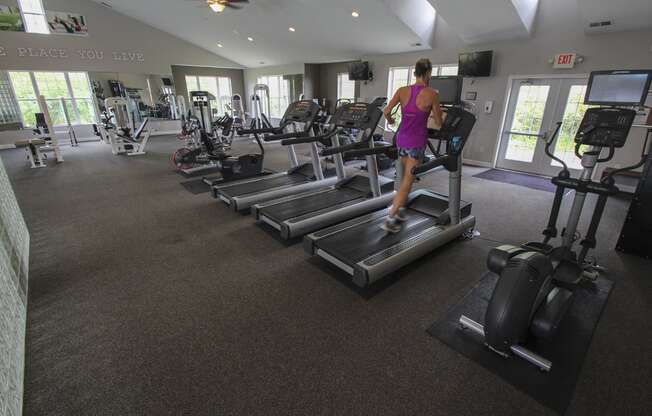 This is a photo of the 24-hour fitness center at Place Apartments in Washington Township, OH