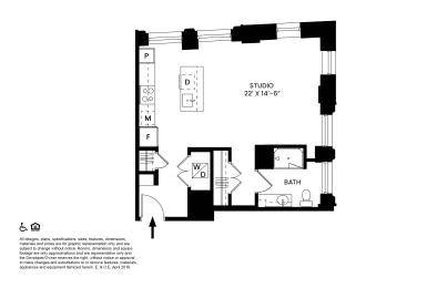 Studio, 1 bath, 570 sqft, $1,725