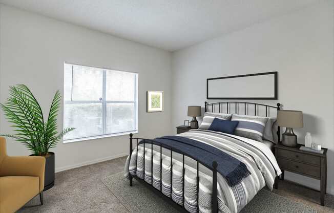 Bedroom with bed and window at Paradise Island, Jacksonville, FL