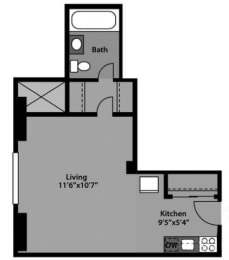 Studio, 1 bath, 325 sqft, $1,632