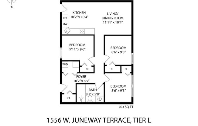 3 beds, 1 bath, 670 sqft, $2,200, Unit 1556-1L