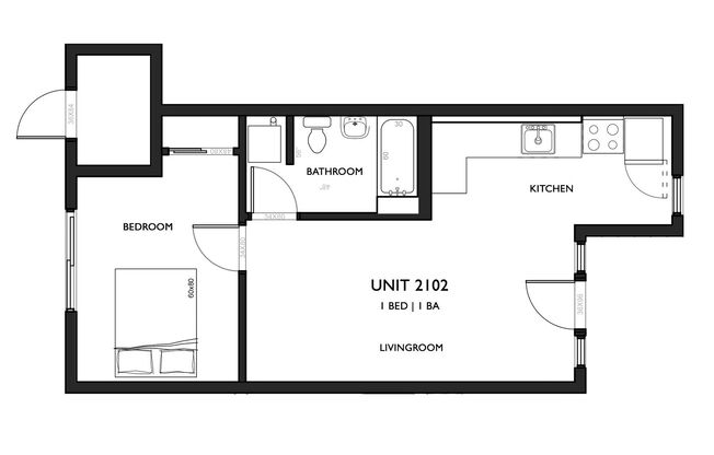 1 bed, 1 bath, 567 sqft, $1,499, Unit 2-102