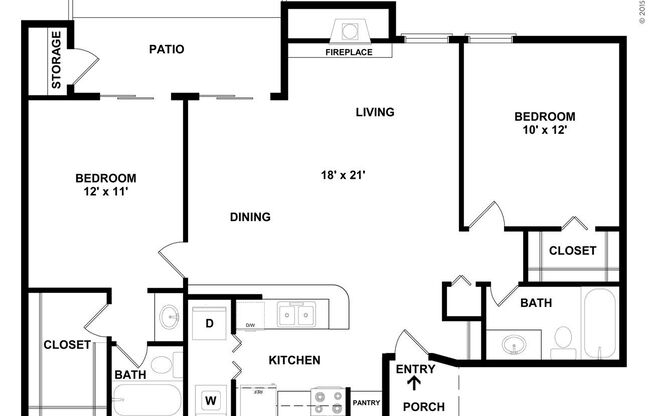 2 beds, 2 baths, 957 sqft, $1,375