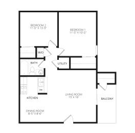 2 beds, 1 bath, 840 sqft, $1,535