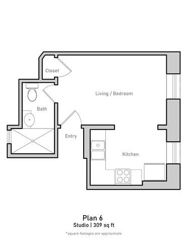 Studio, 1 bath, 309 sqft, $1,650